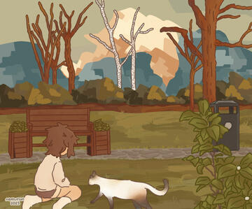 "outside" illustration with painted background